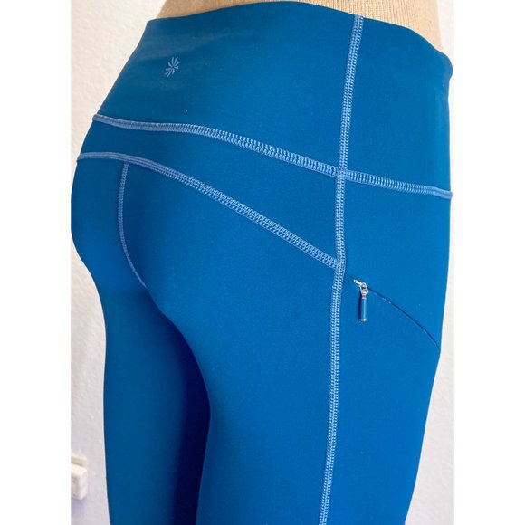 NWOT Athleta Blue Low Rise Lace 3 Pockets Draw String Long Activewear Leggings S - Picture 8 of 11